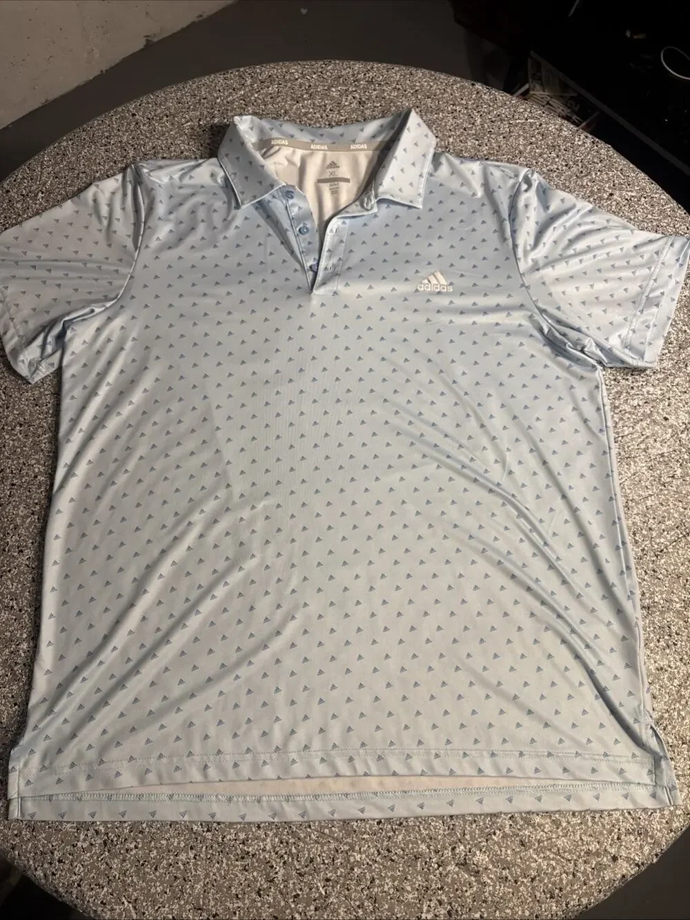 ADIDAS Mens Size XL 2X Athletic Golf Polo Shirt Adidas Logo Pattern Light Blue